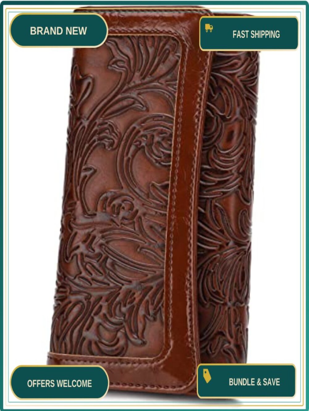Trifold PU Leather RFID Blocking Wallet Embossed Clutch Card Holder Organizer